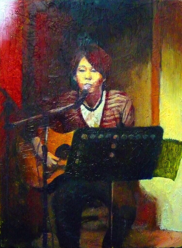 『弾き語り』　油彩　キャンバスF6号